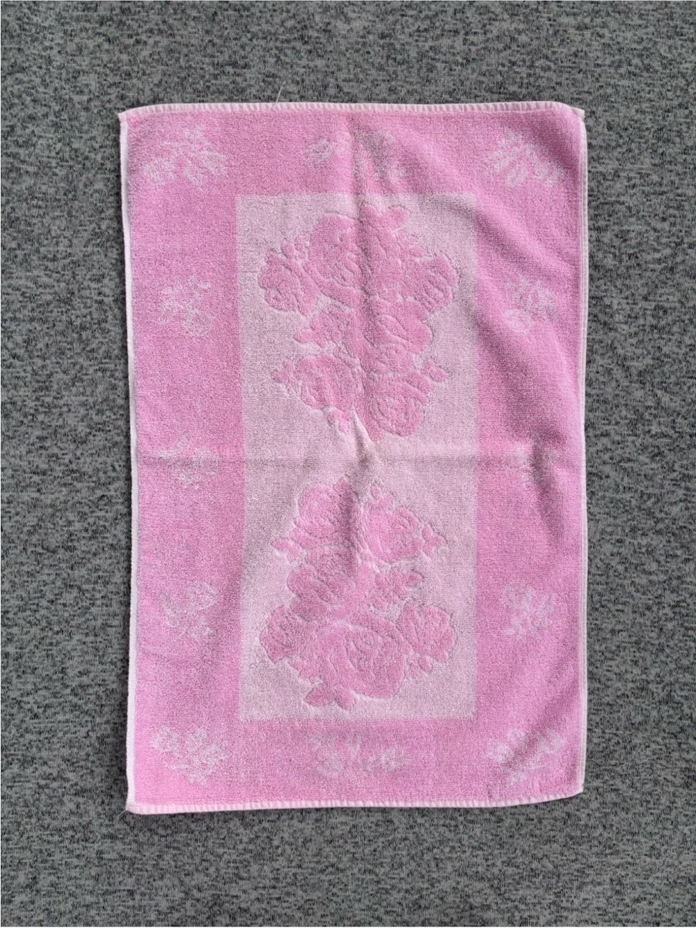 Vtg Rose Pink Cottage Core Granny Core Hand Towel